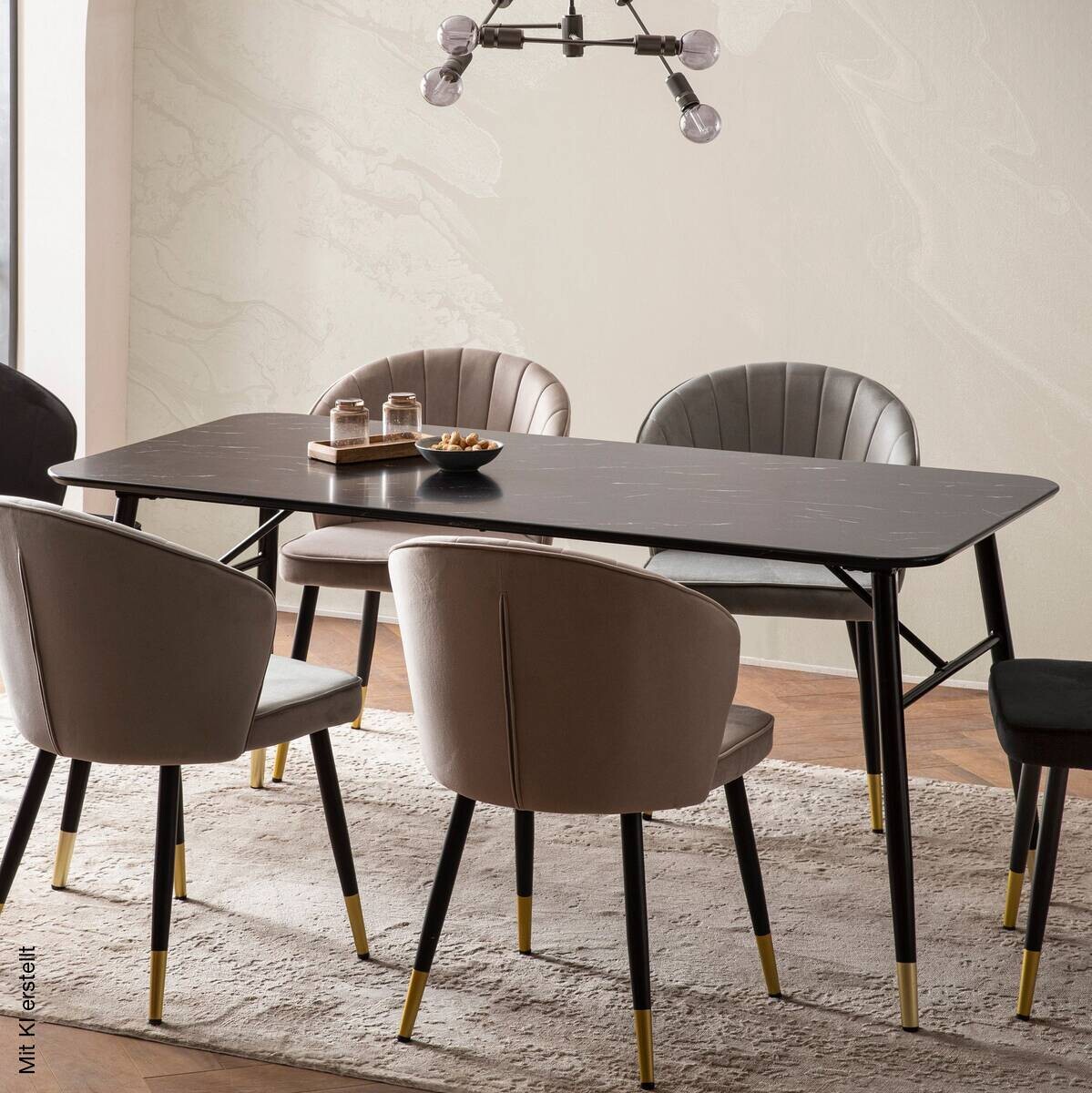 Esstisch schwarz Marmor Optik B/H/T: ca. 160x76x80 cm