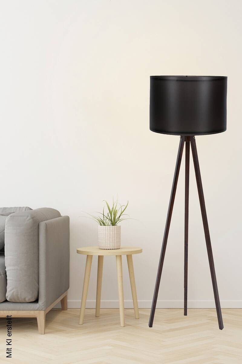 Opviq Stehlampe schwarz nussbaum MDF Polypropylen B/H/L: ca. 38x145x38 cm E27 1 Brennstellen