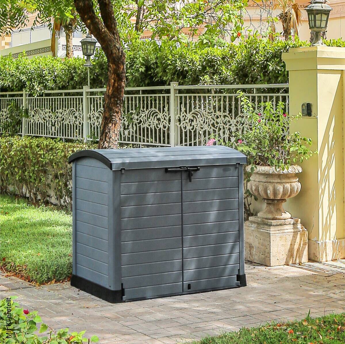 VCM Mülltonnenbox 2er StoreAway grau Kunststoff B/H/L: ca. 145x125x83 cm