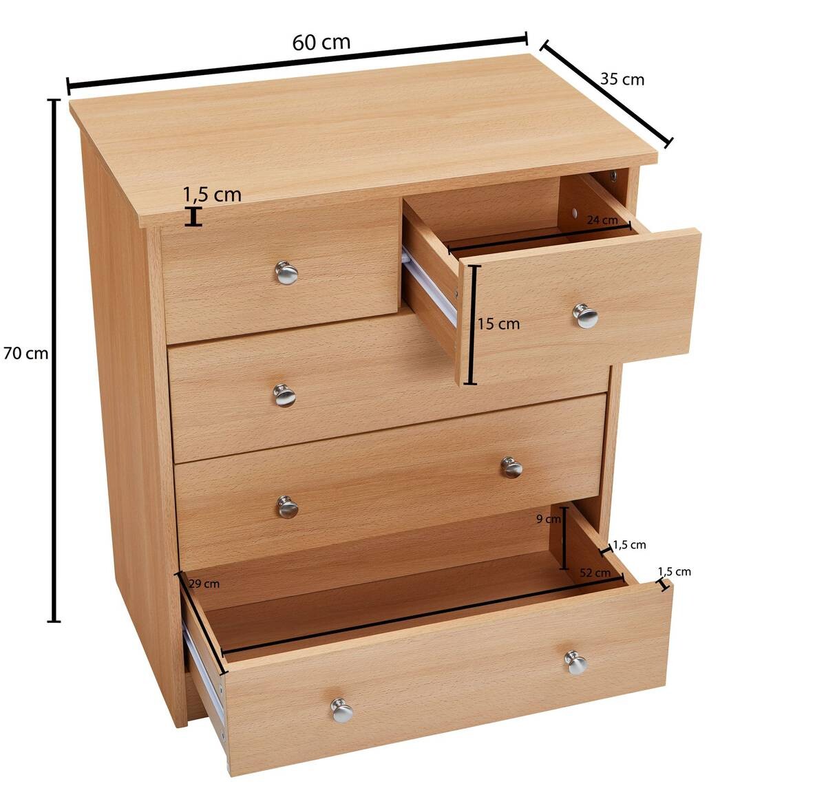 Kommode buche Alu Optik B/H/T: ca. 60x70x35 cm