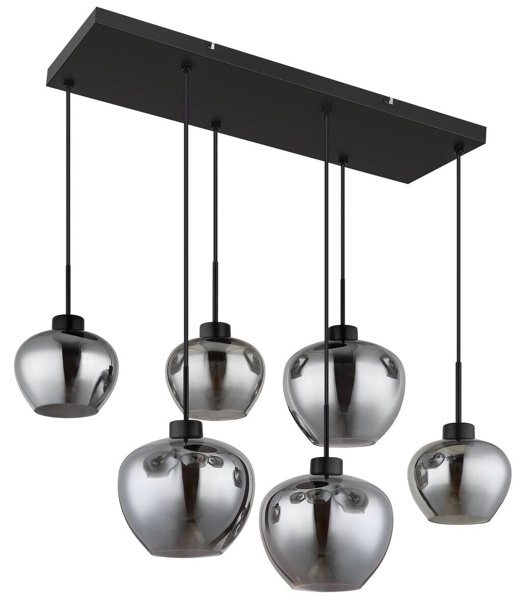 GLOBO Pendelleuchte Matt schwarz Metall Glas H/D: ca. 120x70 cm E27 5 Brennstellen