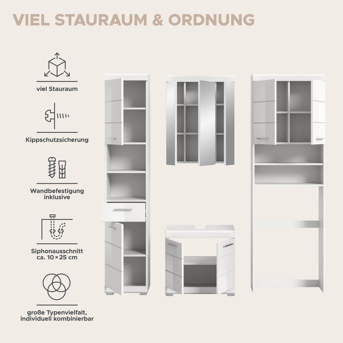 Badezimmer-Set Scout weiß weiß Hochglanz B/H/T: ca. 190x191x34 cm
