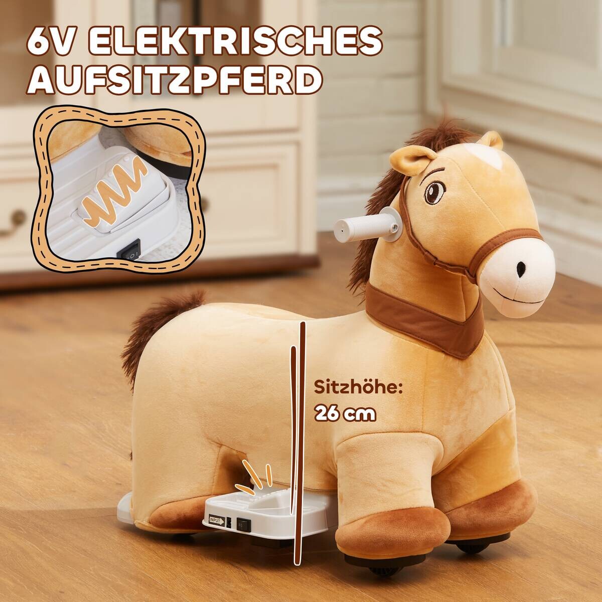 AIYAPLAY Elektrisches Pferd braun B/H/L: ca. 34x53x69 cm