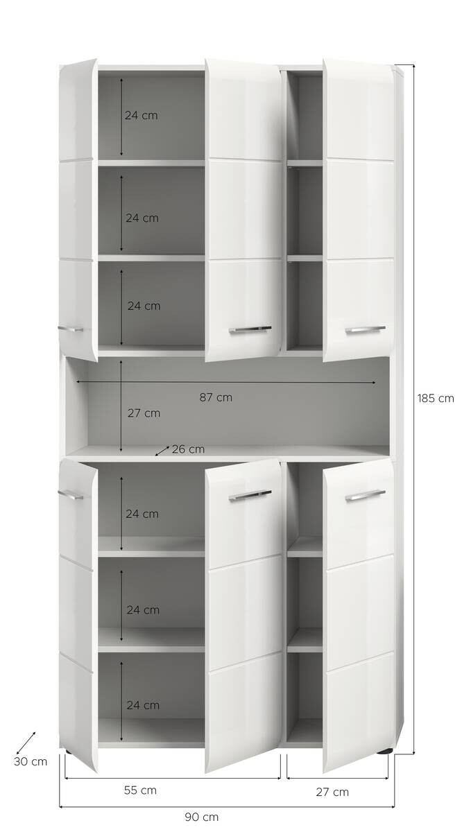 Mehrzweckschrank Ice weiß weiß Hochglanz B/H/T: ca. 90x185x30 cm