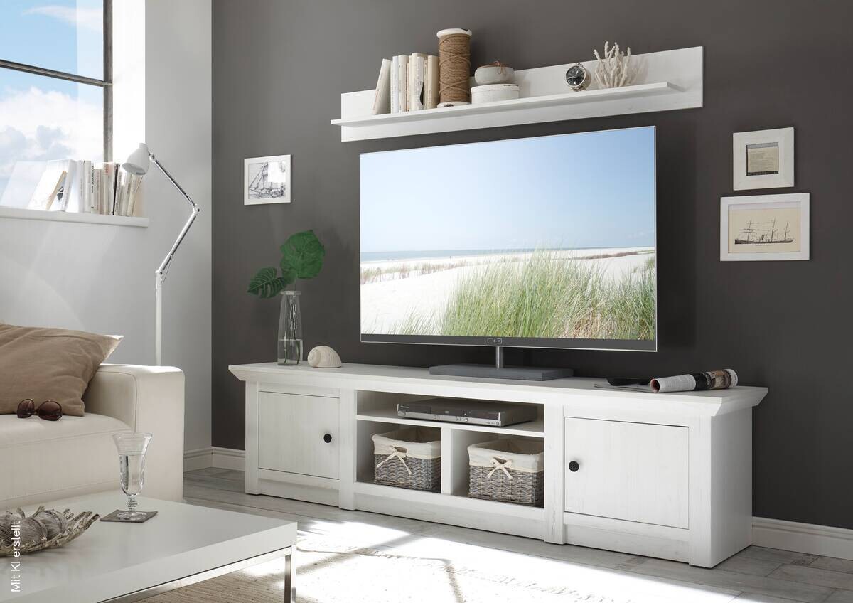TV-Lowboard Westerland weiß Pinie Nachbildung B/H/T: ca. 194x51x45 cm