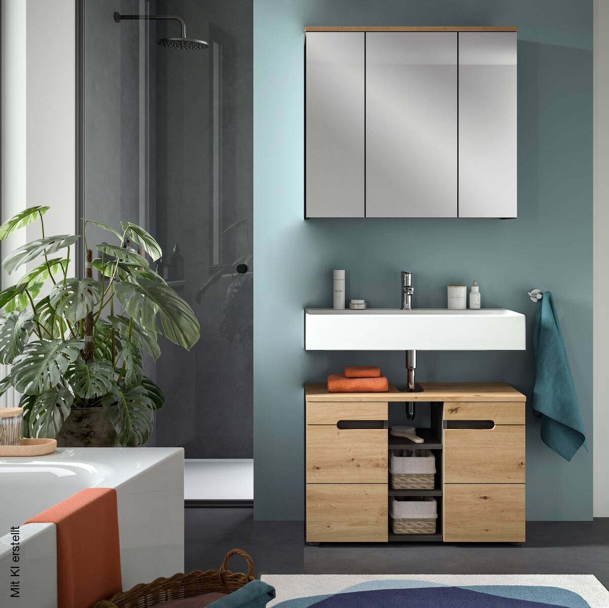 Spiegelschrank Canu Basalt Eiche Artisan Nachbildung B/H/T: ca. 80x73x21 cm