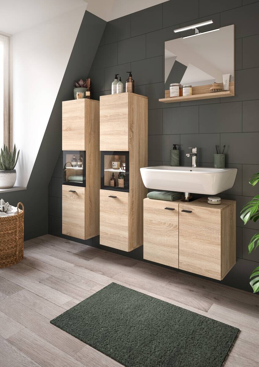 Badhochschrank BOSTON Eiche Sonoma Nachbildung schwarz B/H/T: ca. 30x125x29 cm