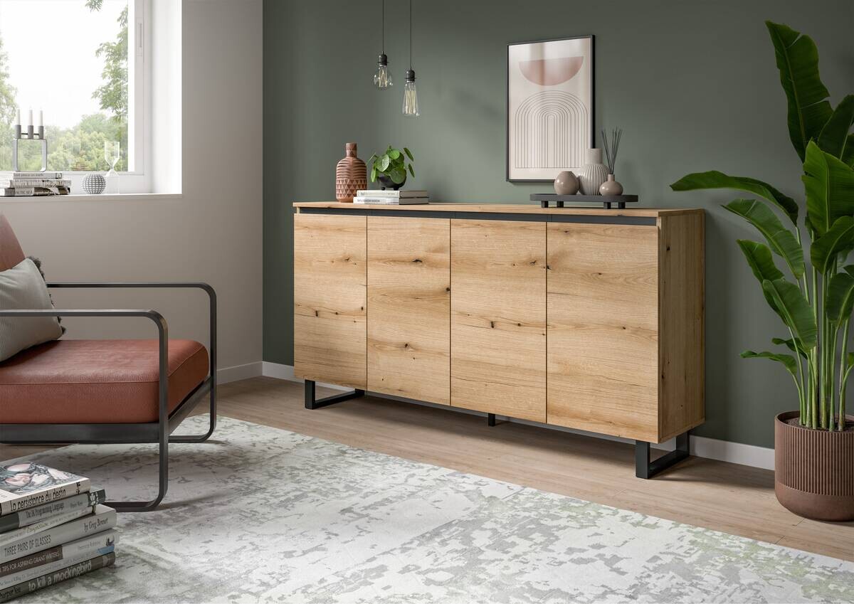 Sideboard Tomasa Evoke Oak Nachbildung schwarz B/H/T: ca. 160x84x36 cm