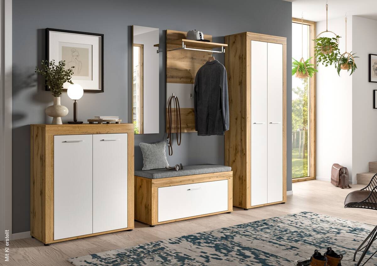 Garderobe JAM Eiche Wotan Nachbildung weiß B/H/T: ca. 285x191x35 cm