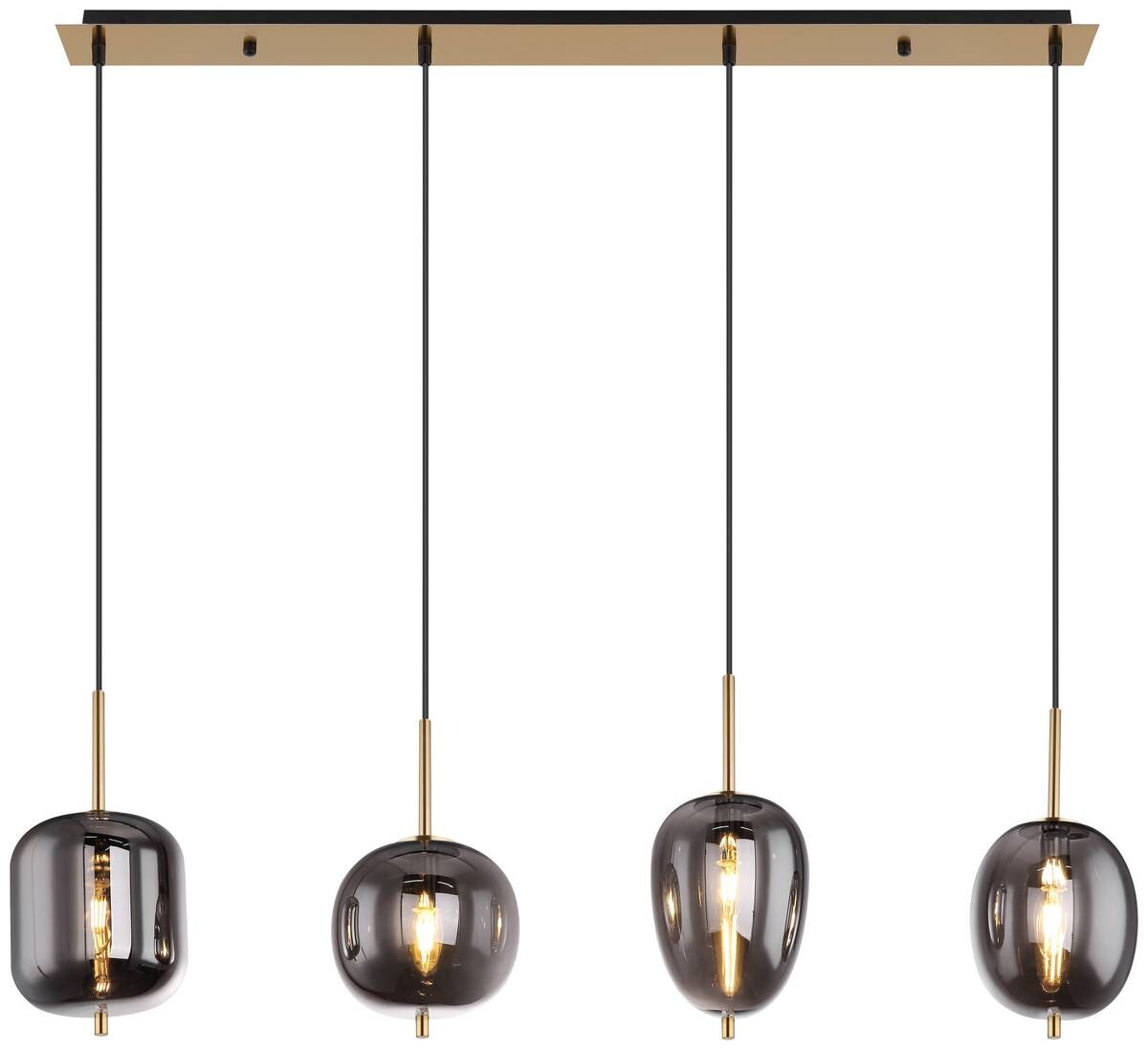 GLOBO Pendelleuchte Blacky messing Metall Rauchglas B/H/L: ca. 18,5x120x110 cm E14 4 Brennstellen