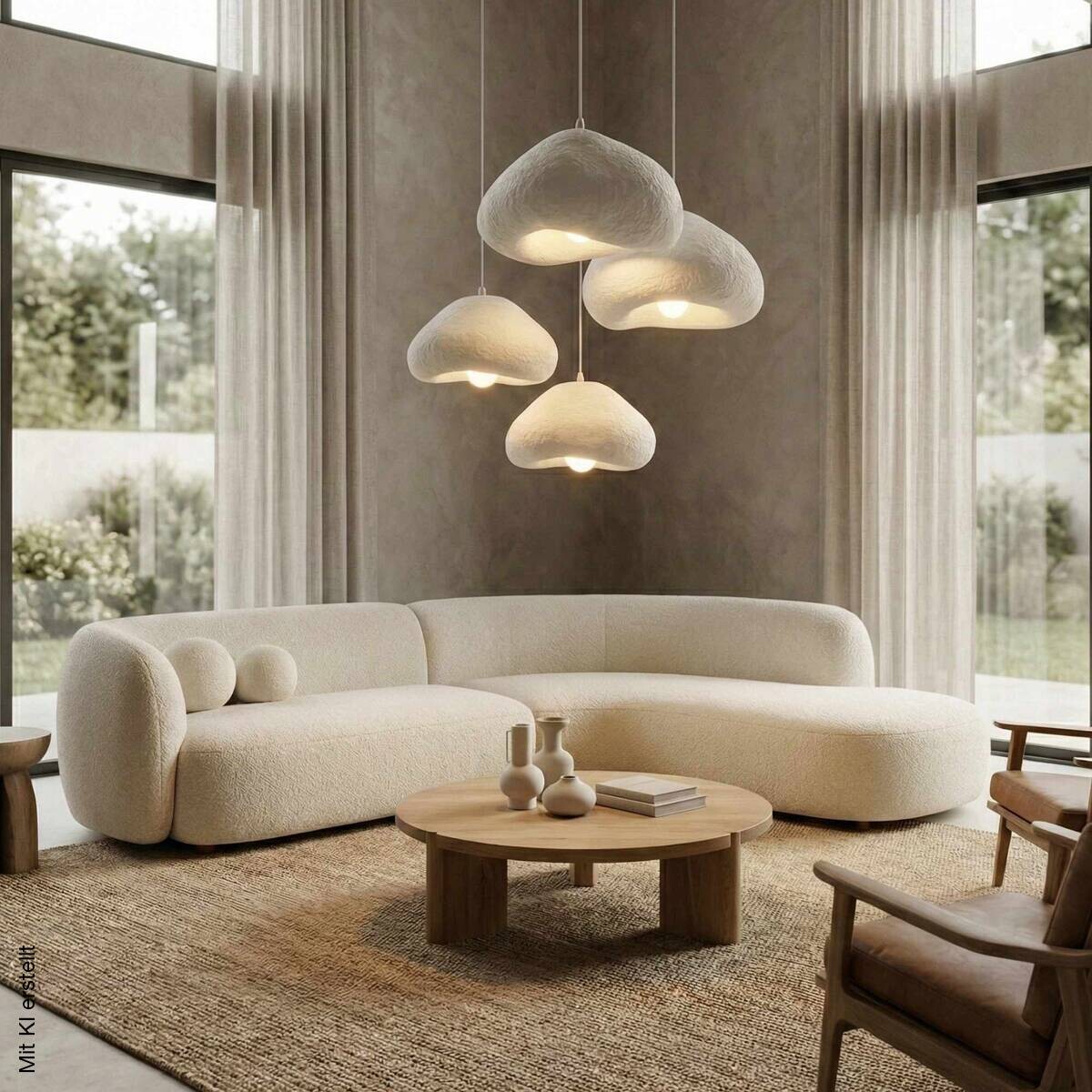 Opviq Pendelleuchte weiß Metall Fiberglas B/H/T/L/D: ca. 90x110x90x90x90 cm E27 4 Brennstellen