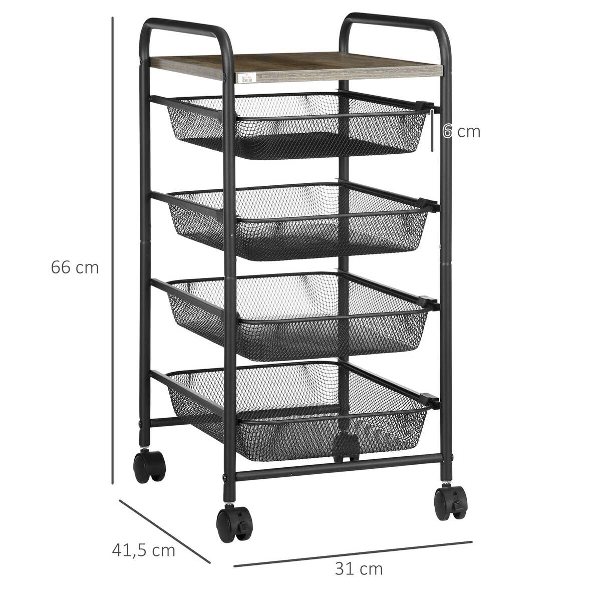 HOMCOM Rollwagen schwarz Spanplatte B/H/L: ca. 31x41,5x66 cm