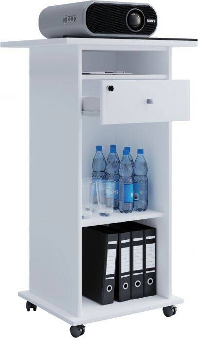 VCM Beamer-Stand Rollwagen Schublade weiß