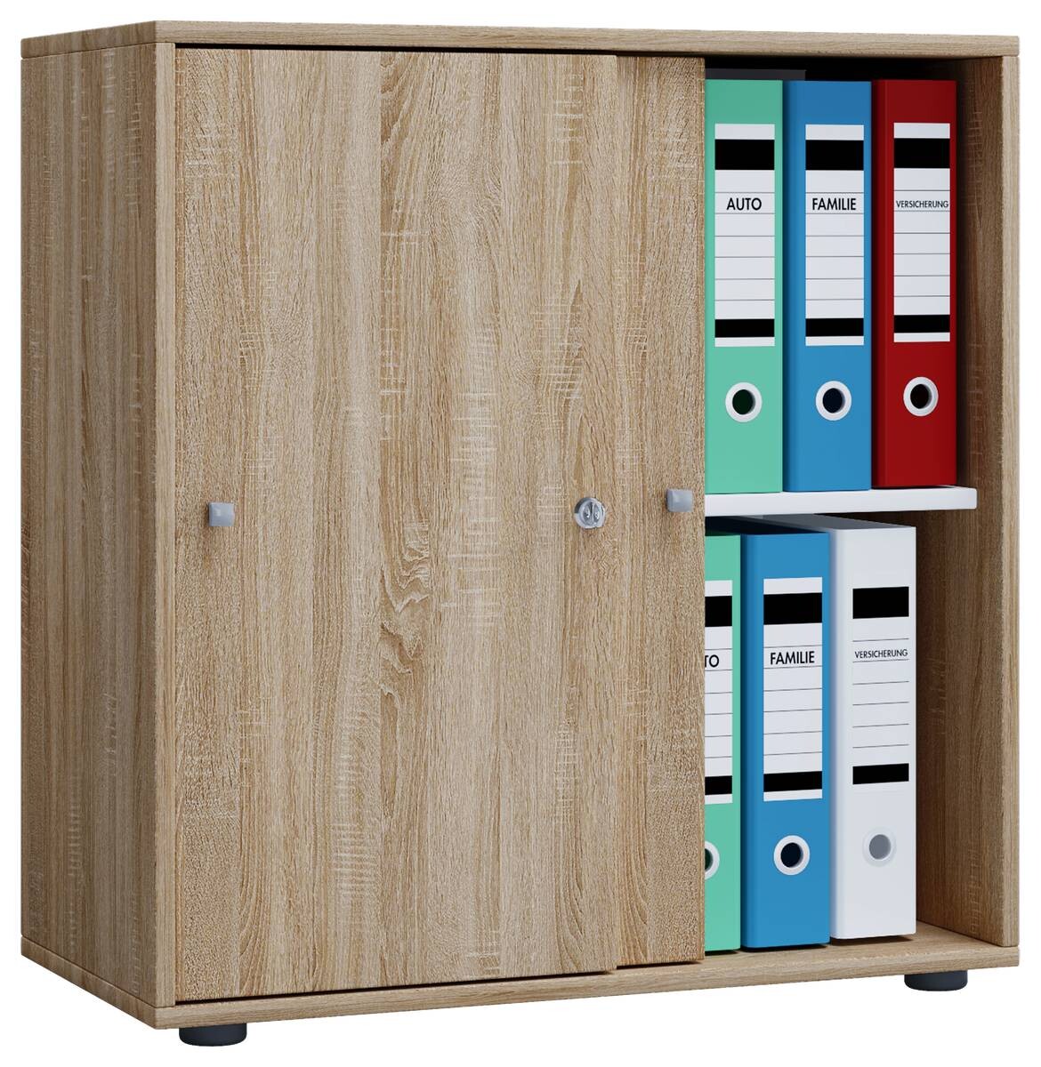 Büroschrank Lona L mit Schiebetüren Eiche Sonoma Nachbildung weiß B/H/T: ca. 70x74x37 cm