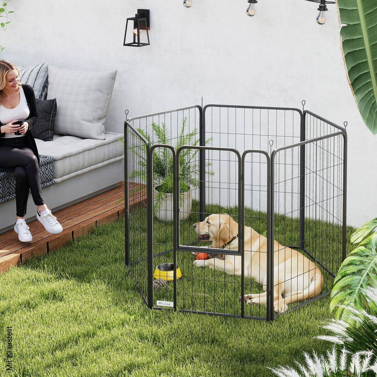 PawHut Welpenlaufstall schwarz Stahl B/H/L: ca. 68x100x136 cm