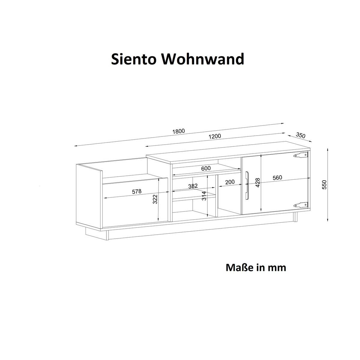 Wohnwand Siento walnuss Nachbildung Marmoroptik B/H/T: ca. 180x55x35 cm