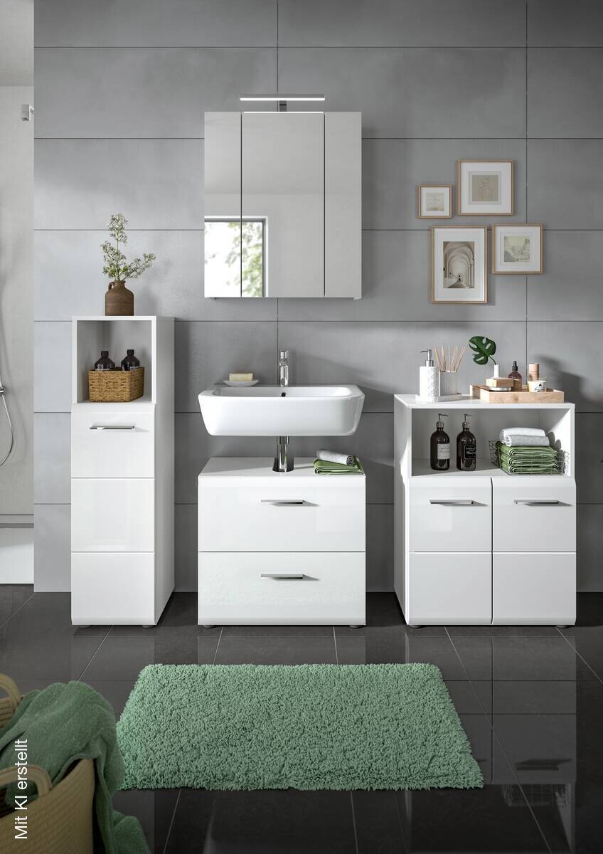 Badezimmer-Set ICE weiß weiß Hochglanz B/H/T: ca. 105x190x32 cm