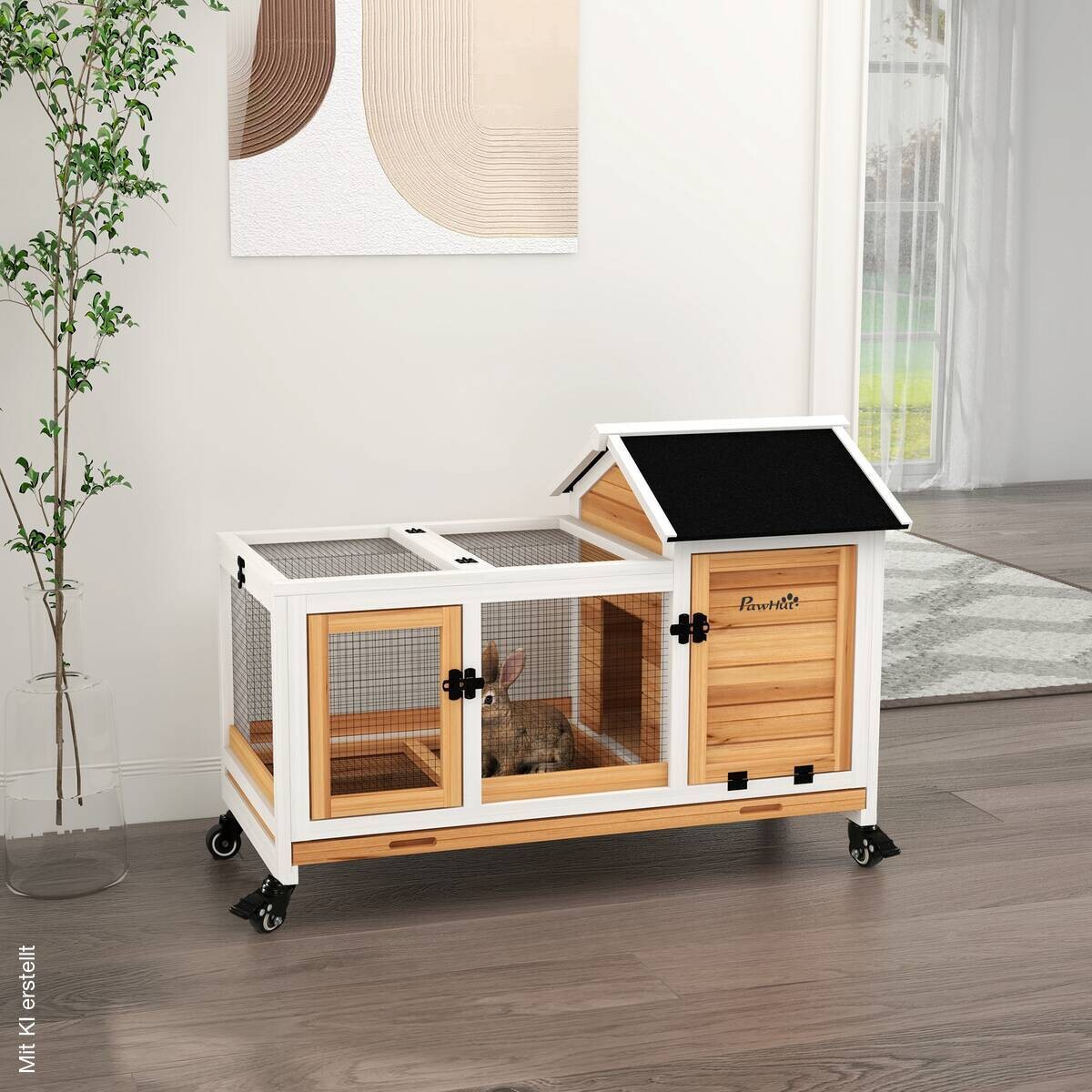 PawHut Zwergkaninchenstall gelb Stahl B/H/L: ca. 58x73,5x108 cm