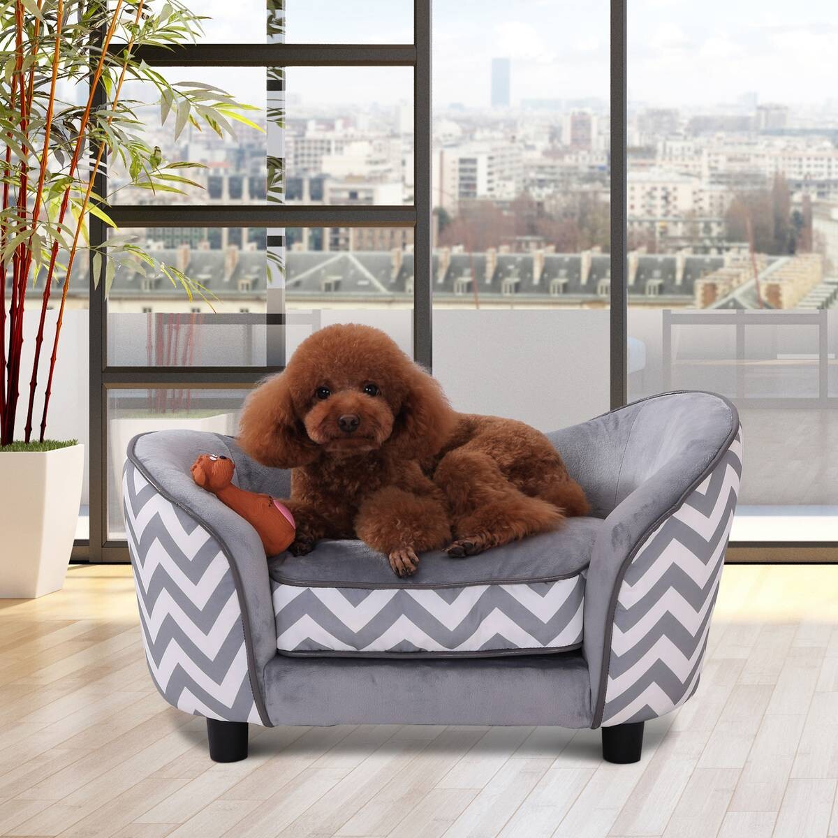 PawHut Hundebett grau Holz B/H/L: ca. 41x33,5x67 cm