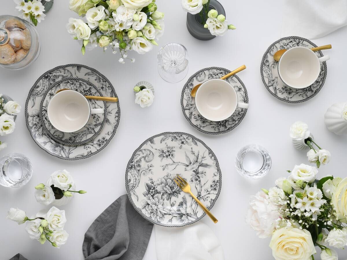 CreaTable Kaffeeservice Adelaide Grau grau Porzellan 12 tlg.