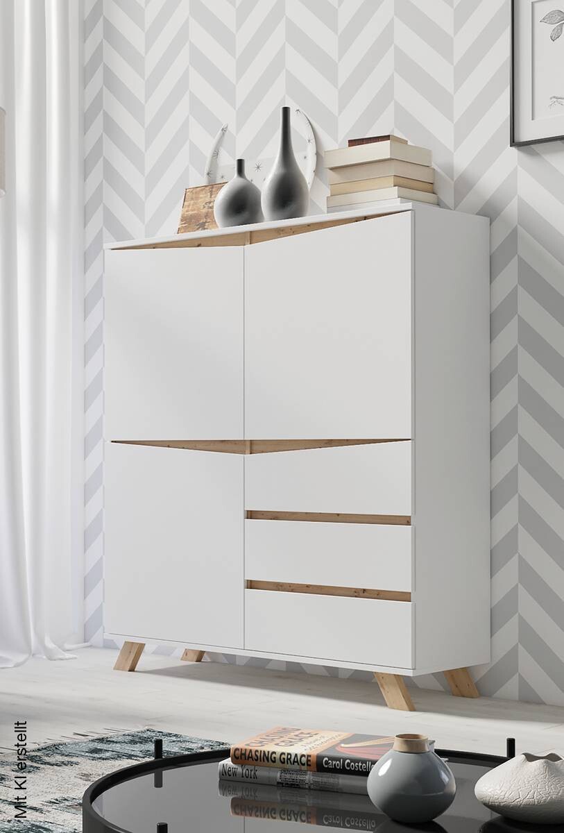Highboard VALENTIN weiß Eiche Nachbildung B/H/T: ca. 120x142x38 cm