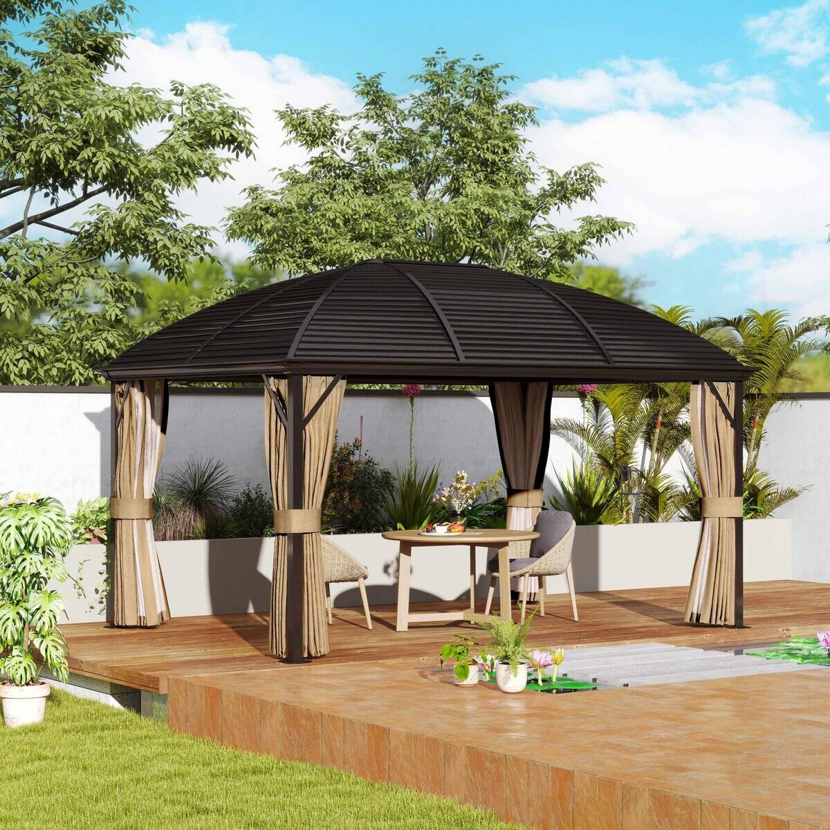 Outsunny Pavillon braun Aluminium B/H/L: ca. 298x280x398 cm