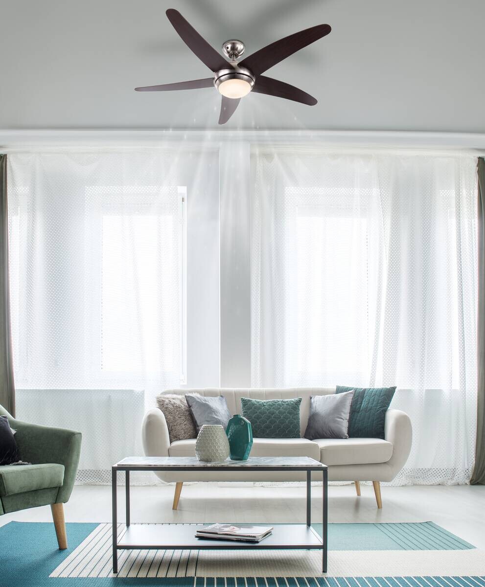 GLOBO Deckenventilator Fabiola nickel matt Opal H/D: ca. 37x132 cm max. 80 W