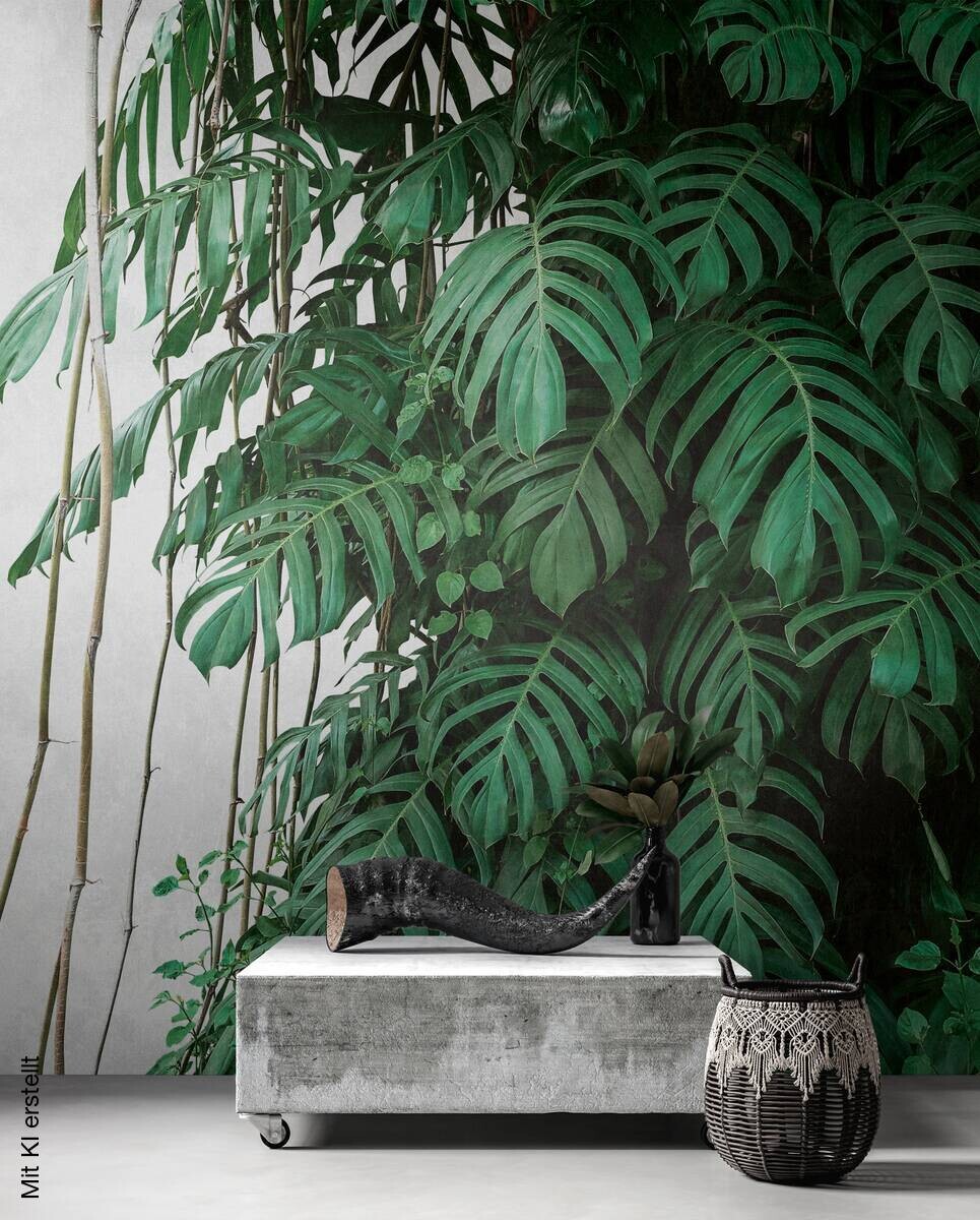 Livingwalls Fototapete Dschungel grün grau B/L: ca. 280x371 cm