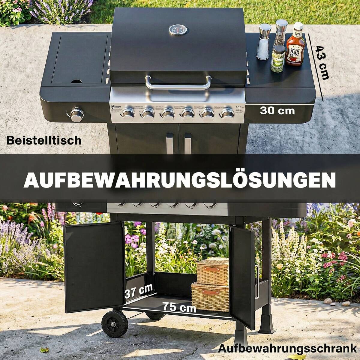 Outsunny Gasgrill Edelstahl B/H/L: ca. 51x101x135 cm