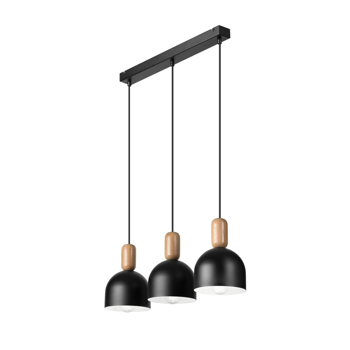Lamkur Hängeleuchte schwarz Eiche Stahl Holz B/H/L: ca. 15,5x85x59 cm E27 3 Brennstellen