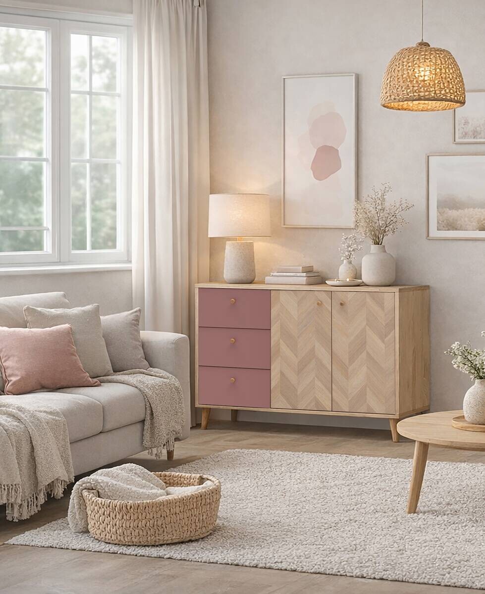 Sideboard Visby Eiche Nachbildung mauve B/H/T: ca. 109x63,9x33,05 cm