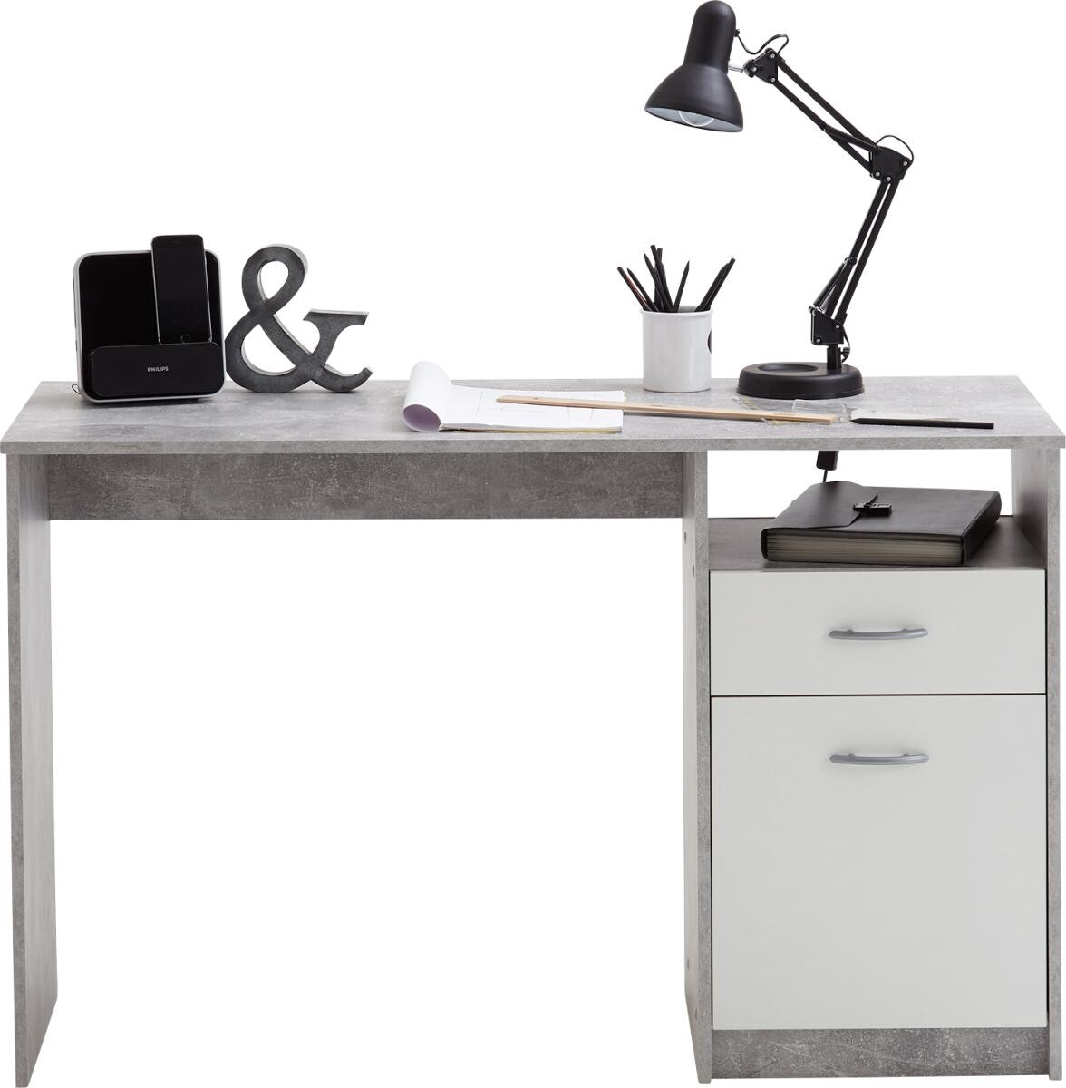 Schreibtisch Beton Optik weiß B/H/T: ca. 123x77x50 cm