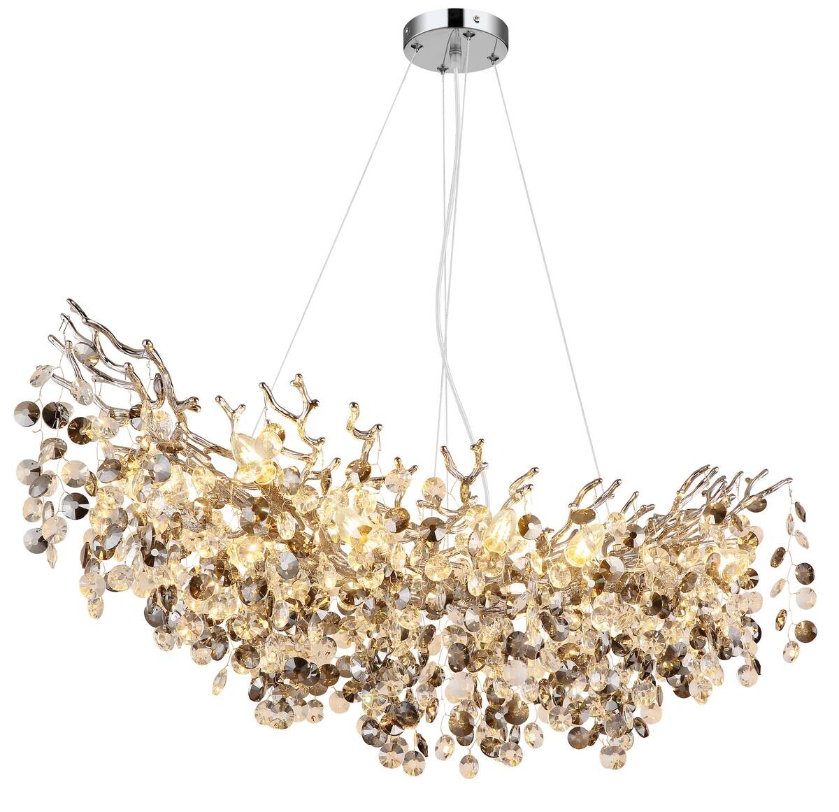 GLOBO Pendelleuchte Eleonore Chrom Metall Acryl B/L: ca. 160x100 cm E14 10 Brennstellen