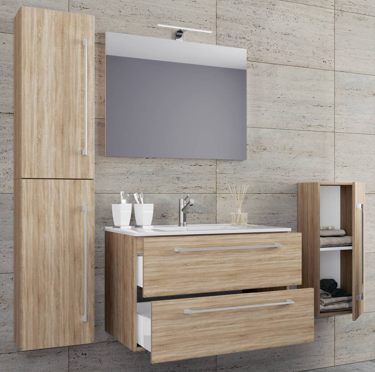 Waschplatz 5tlg-Badinos Eiche Sonoma Nachbildung B/H/T: ca. 60x50x46 cm