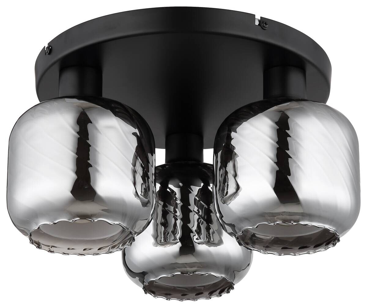 GLOBO Deckenleuchte mattschwarz Rauch Metall Glas H/D: ca. 19x37 cm E27 3 Brennstellen
