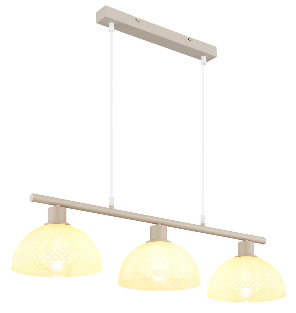GLOBO Pendelleuchte sand champagner weiß Glas Metall PVC B/H/L: ca. 20x120x77 cm E27 3 Brennstellen