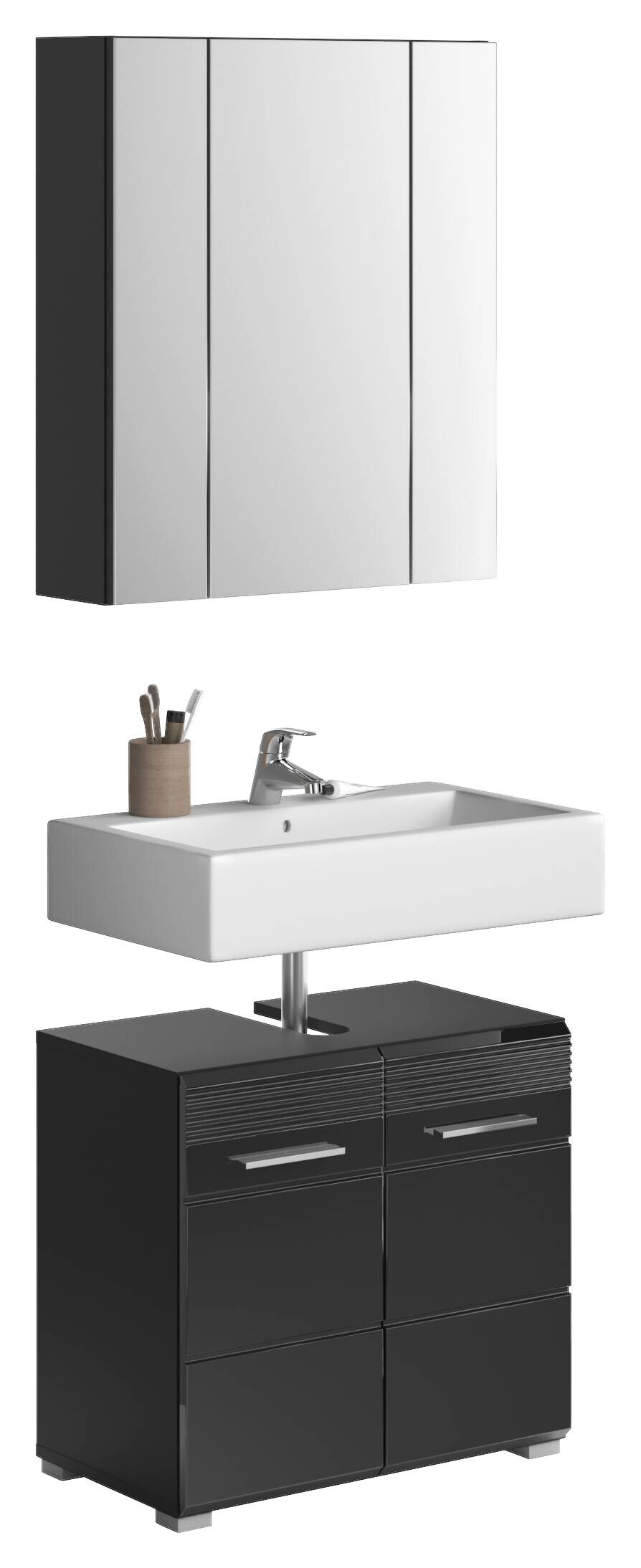 Badezimmer-Set LINUS schwarz schwarz Hochglanz B/H/T: ca. 60x182x34 cm