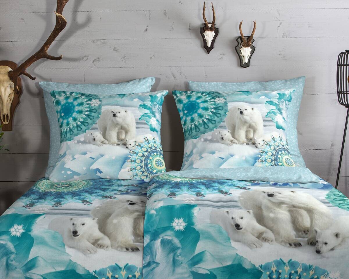 Baumwoll Bettwäsche Seppo Flanell blau Baumwolle B/L: ca. 135x200 cm