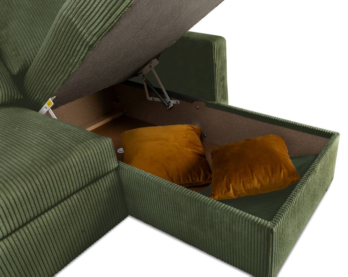 Ecksofa mit Bettfunktion und Bettkasten khaki Microfaser B/H/T: ca. 215x145x82 cm