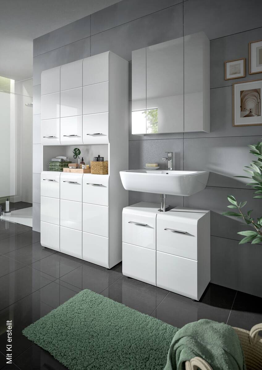 Badezimmer-Set Ice weiß weiß Hochglanz B/H/T: ca. 165x185x30 cm