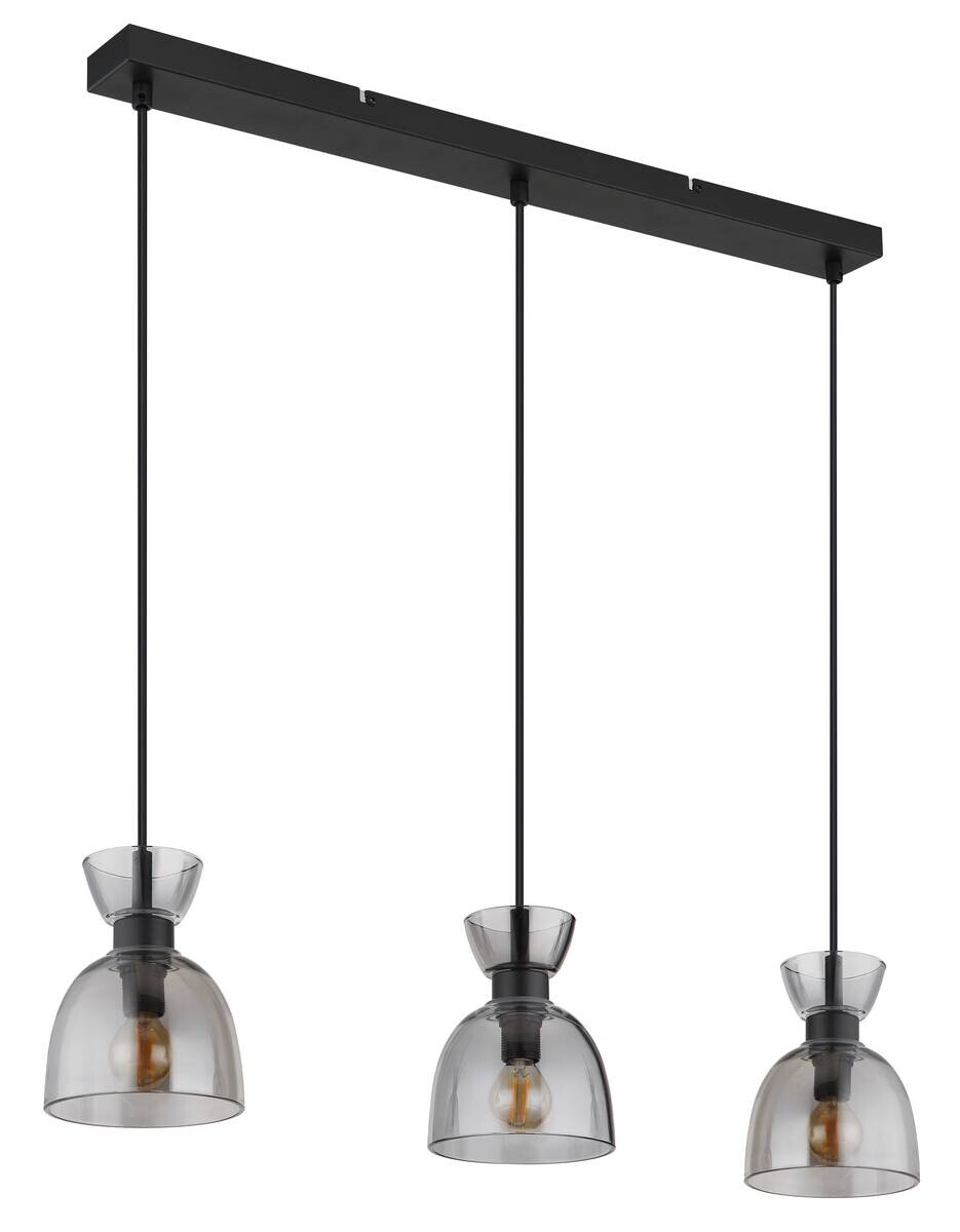 GLOBO Pendelleuchte schwarz Rauch mattschwarz Metall Glas B/H: ca. 65x120 cm E14 3 Brennstellen