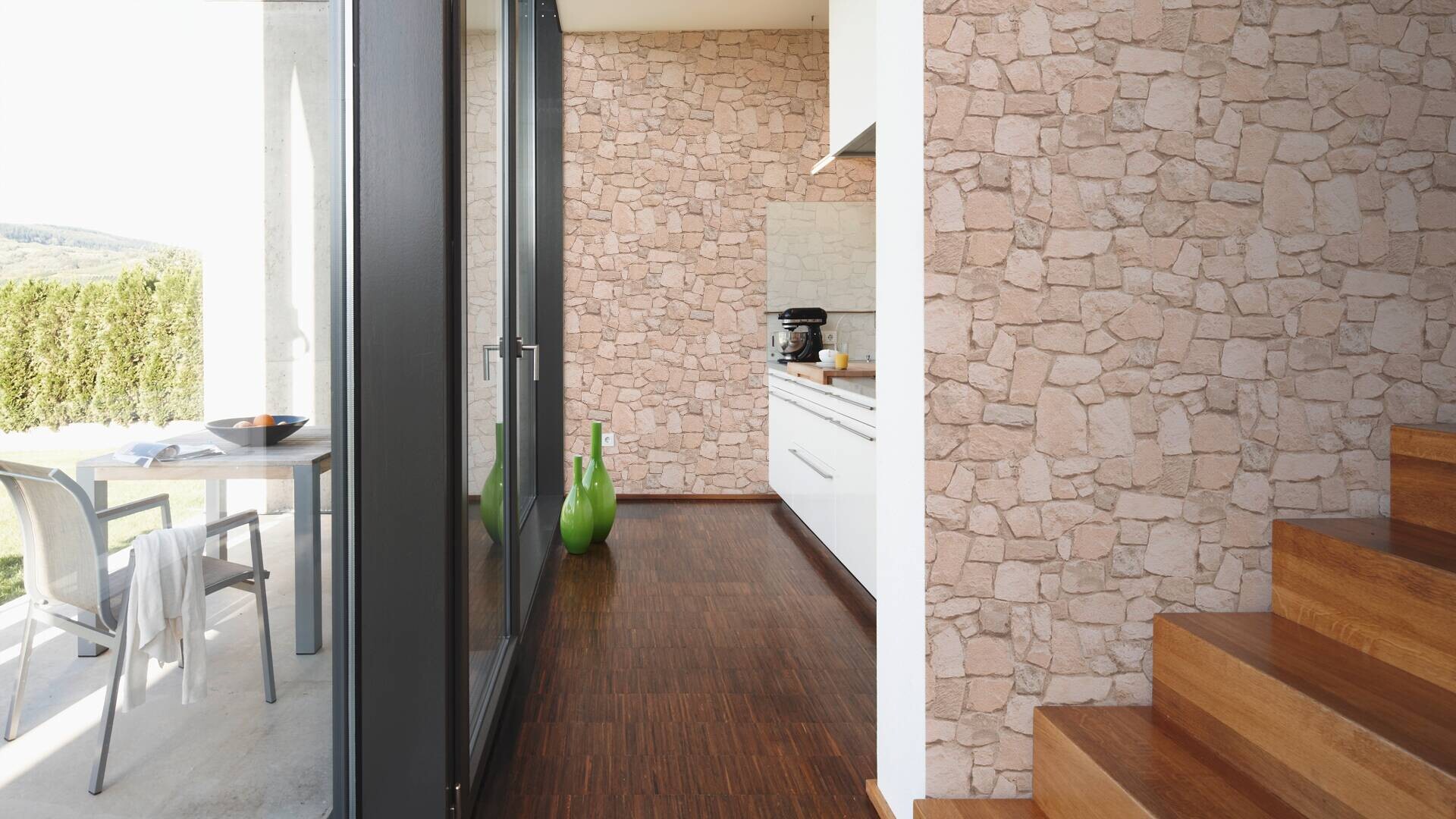 Papiertapete Steinoptik braun beige B/L: ca. 53x1005 cm