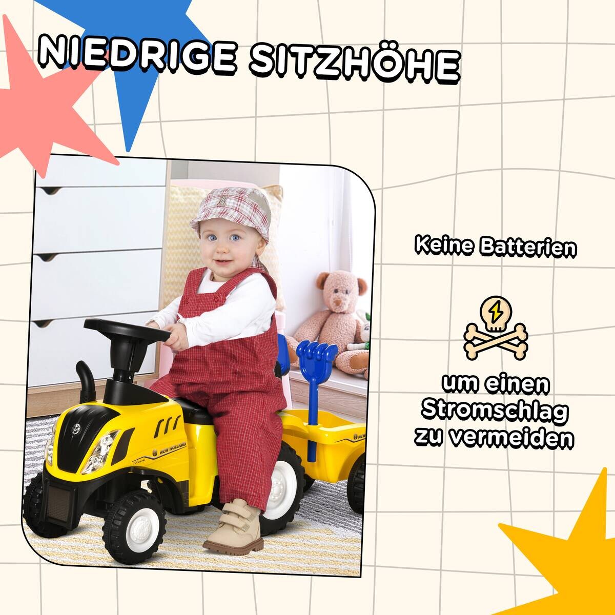 HOMCOM Rutschauto Tettraktor gelb B/H/L: ca. 29x91x44 cm