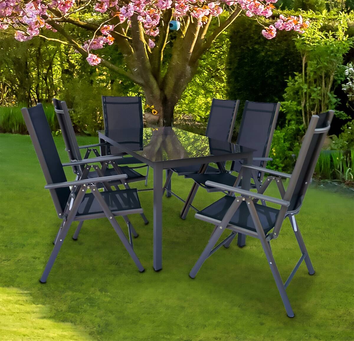 VCM Gartensitzgruppe anthrazit Stahl B/H/L: ca. 140x76x80 cm