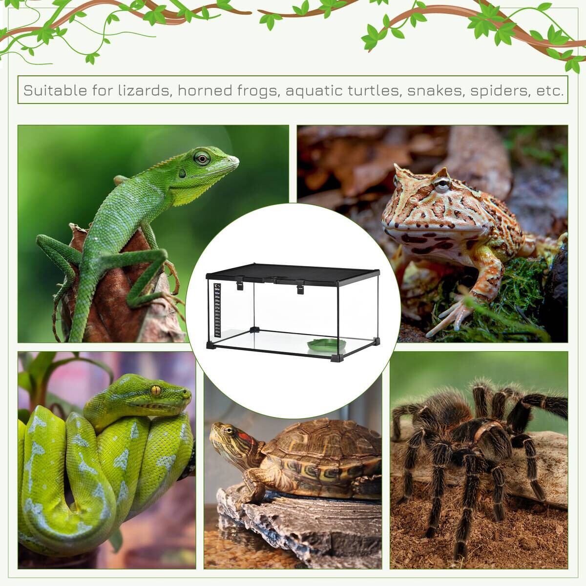 PawHut Terrarium schwarz Edelstahl B/H/L: ca. 30x50x25 cm
