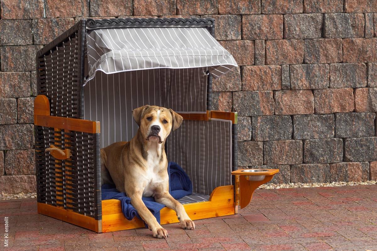 Hundestrandkorb braun Holz B/H/T: ca. 75x95x65 cm