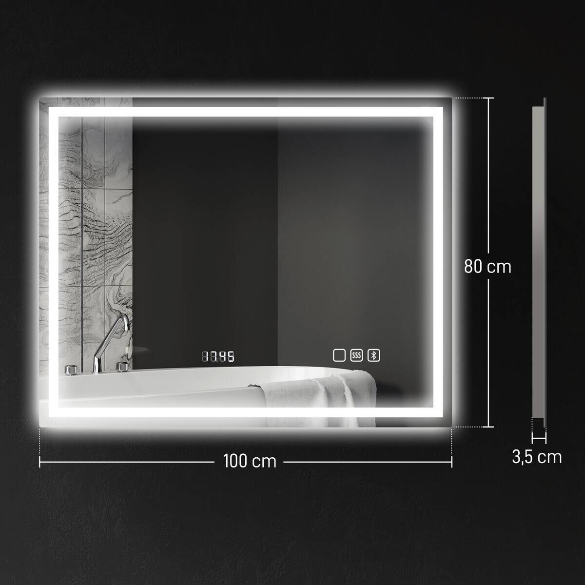 HOMCOM LED-Bad-Spiegel silber B/H/L: ca. 80x3,5x100 cm