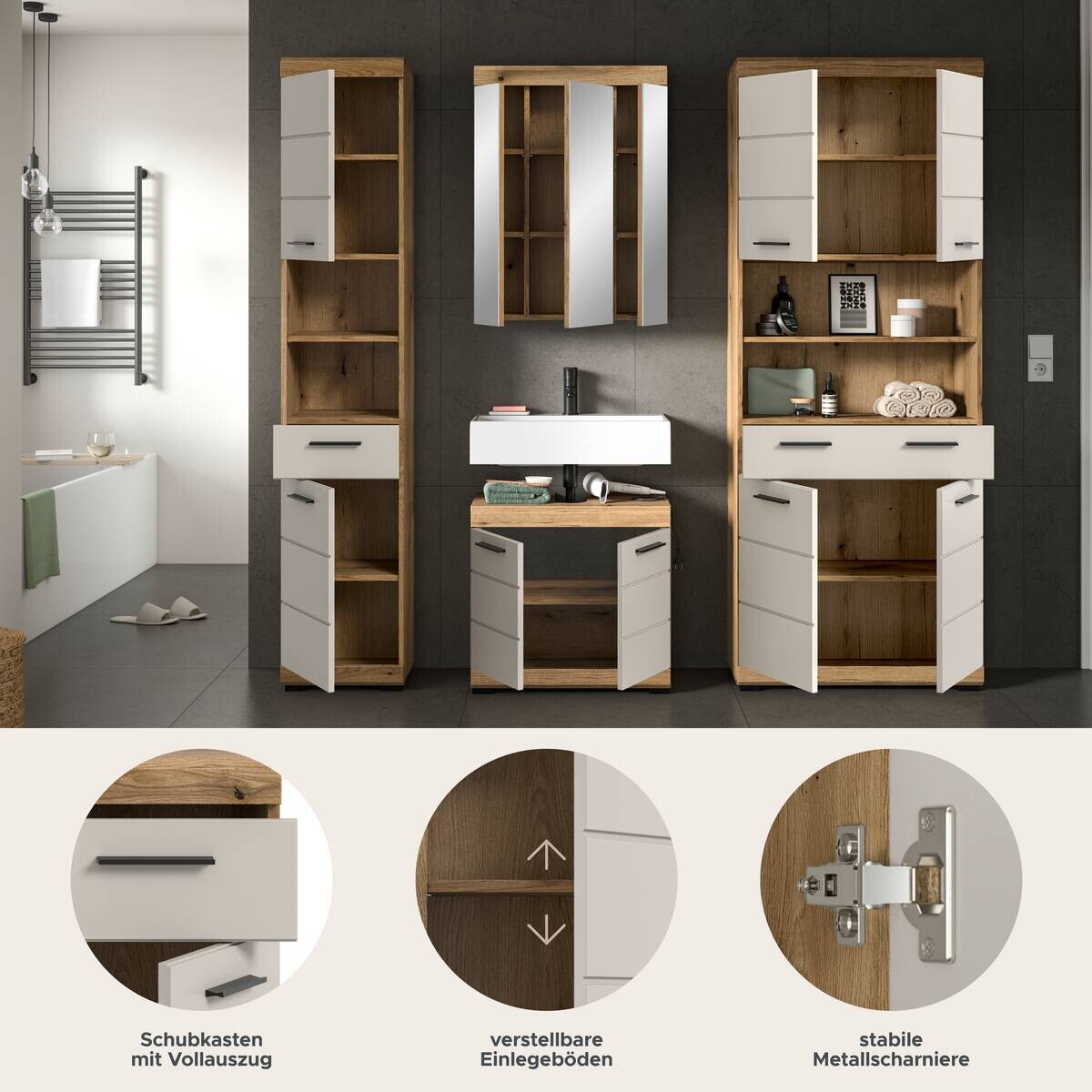 Badezimmer-Set Scout Evoke Oak Nachbildung Kaschmirgrau Nachbildung B/H/T: ca. 201x191x34 cm