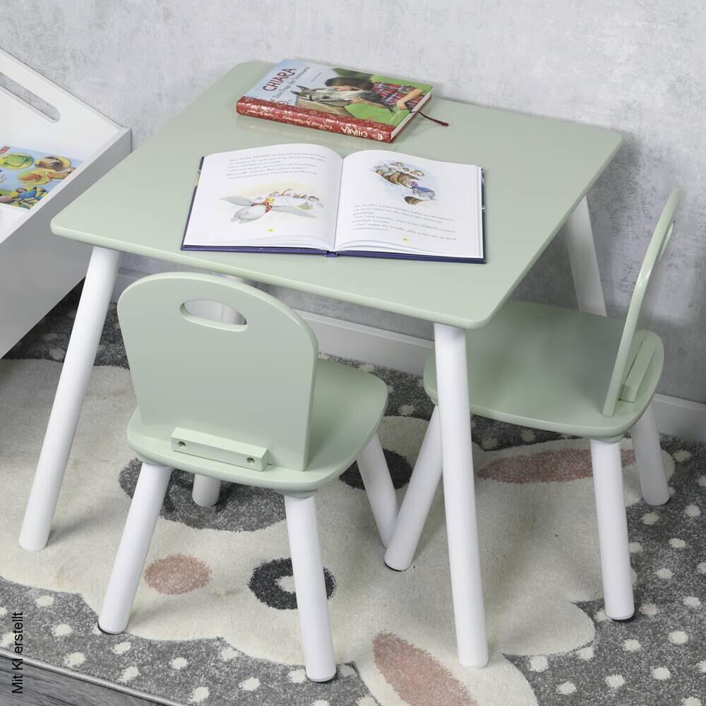 Kesper Kindertisch mit 2 Stühlen mint Spanplatte B/H/L: ca. 55x45x55 cm
