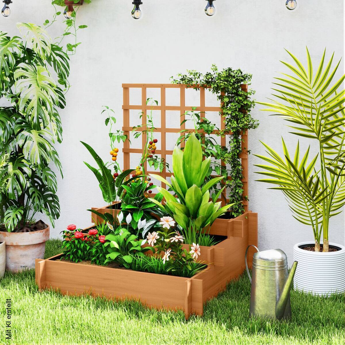 Outsunny Hochbeet mit Rankgitter braun B/H/T/L: ca. 95x110x95x95 cm